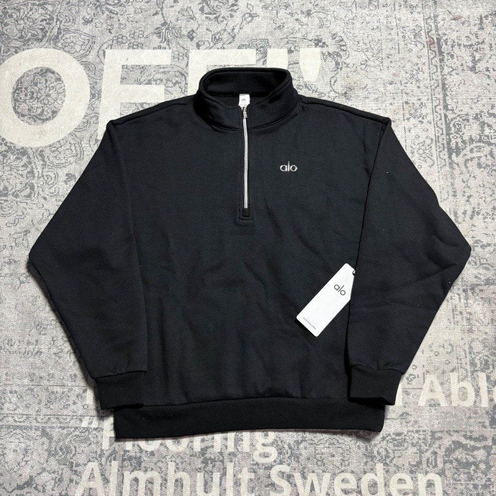Alo Yoga Accolade 1/4 Zip Pullover Mens Small Black Fleece Sweatshirt NWT U3040R
